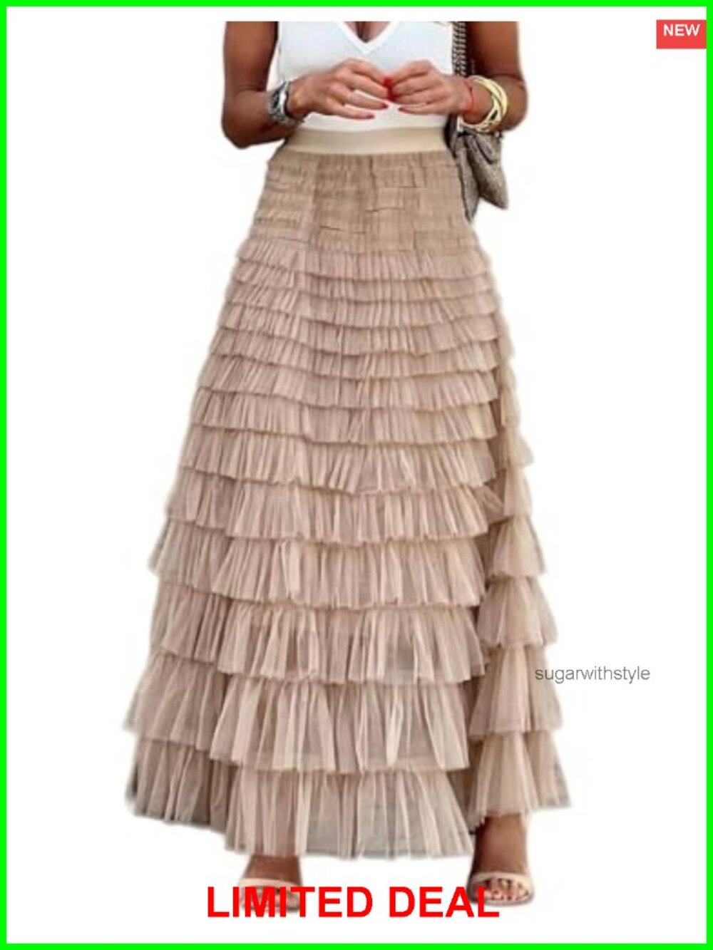 Tulle Maxi Skirt Tiered A-Line Ruffle Layered Flowy High Waist